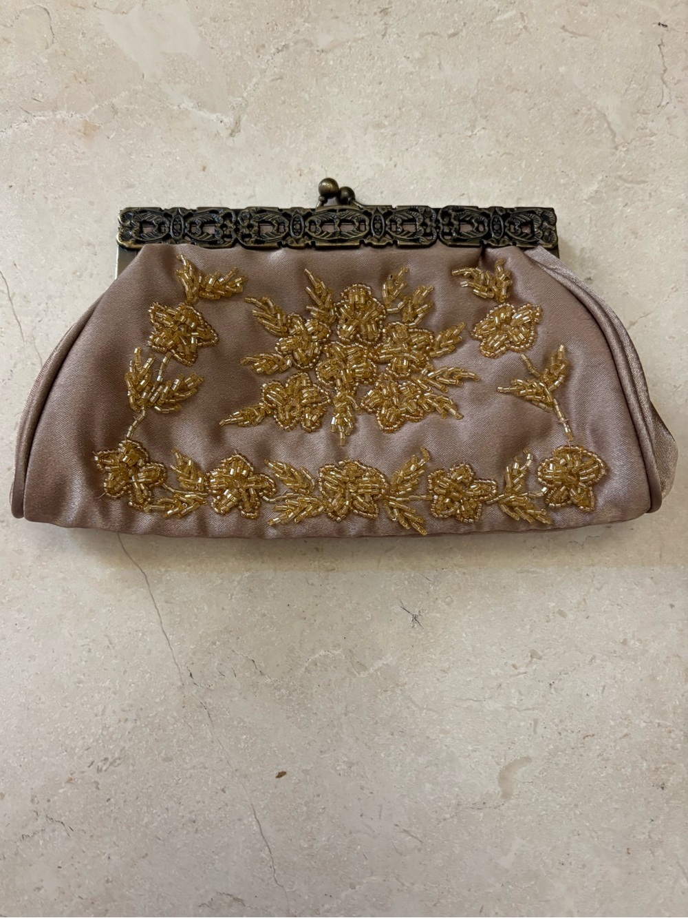 Vintage 90s NWT Embroidered Floral Motif Satin Clutch